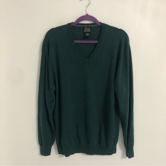 JOS. A. BANK Men Green V-Neck Long Sleeve Pullover Sweater XL 100% Merino Wool - Picture 1 of 8